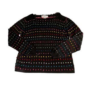 Joseph A. XL Women's Sweater Black Rainbow Embroidered Colorful
